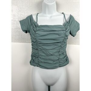 ASTR Ruched Off-the-shoulder Top In Dark Sage Large